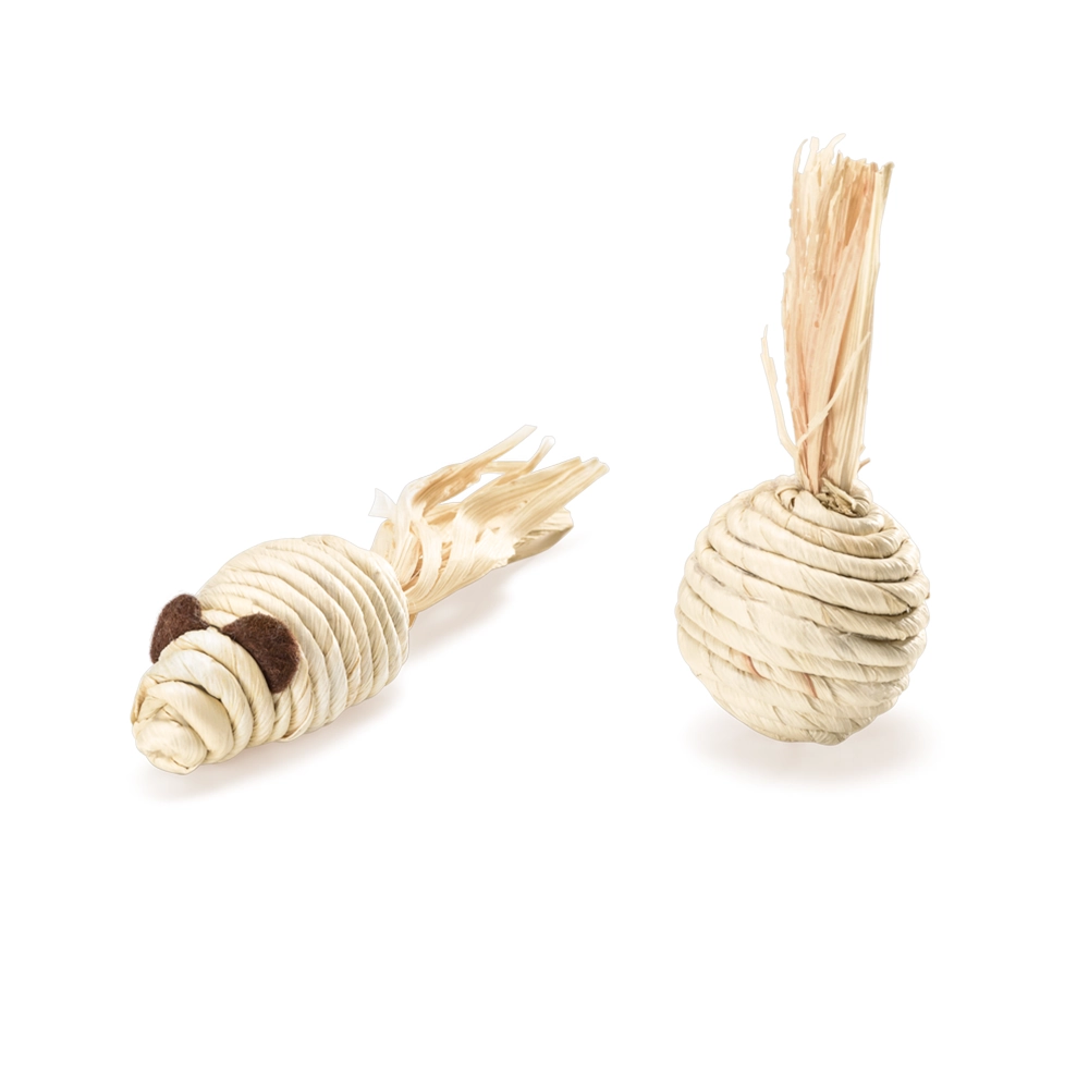 Brinquedo Para Gatos Ratinho E Bolinha Fibra Natural Pp124 Mimo