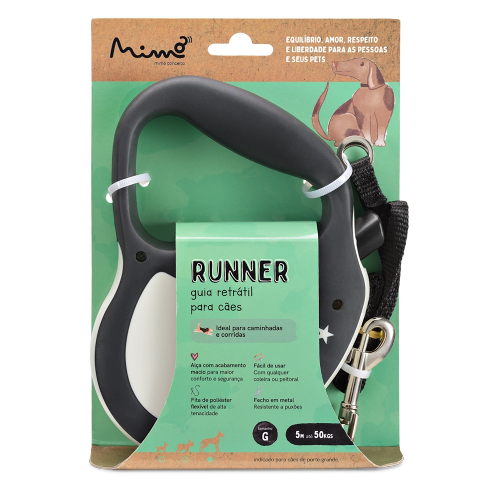 Guia Retrãtil Runner Emborrachada Fita 5m Mimo Un
