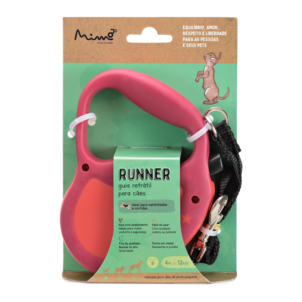 Guia Retrãtil Runner Emborrachada Fita 4 Metros Vermelho Tamanho P 12kg Mimo Pet Un