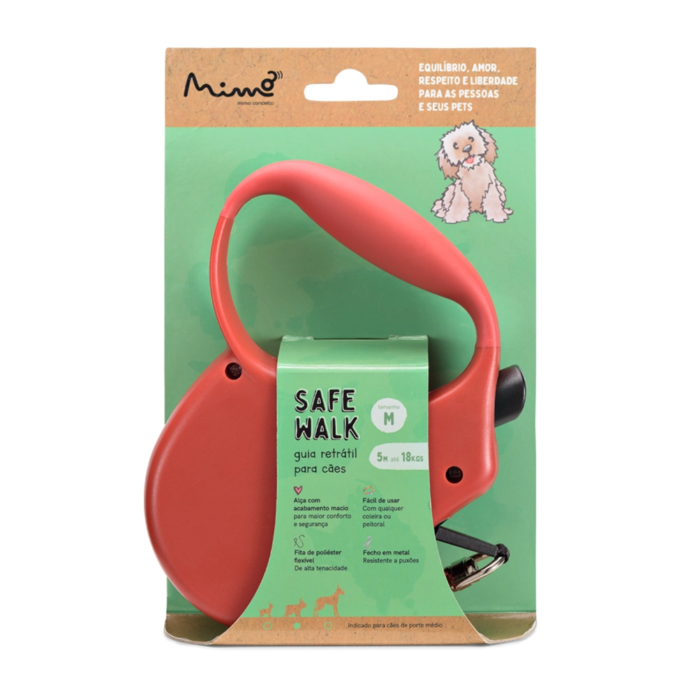 Guia Retratil Safe Walk Fita 5 Metros Até 18kgs M Vermelho
