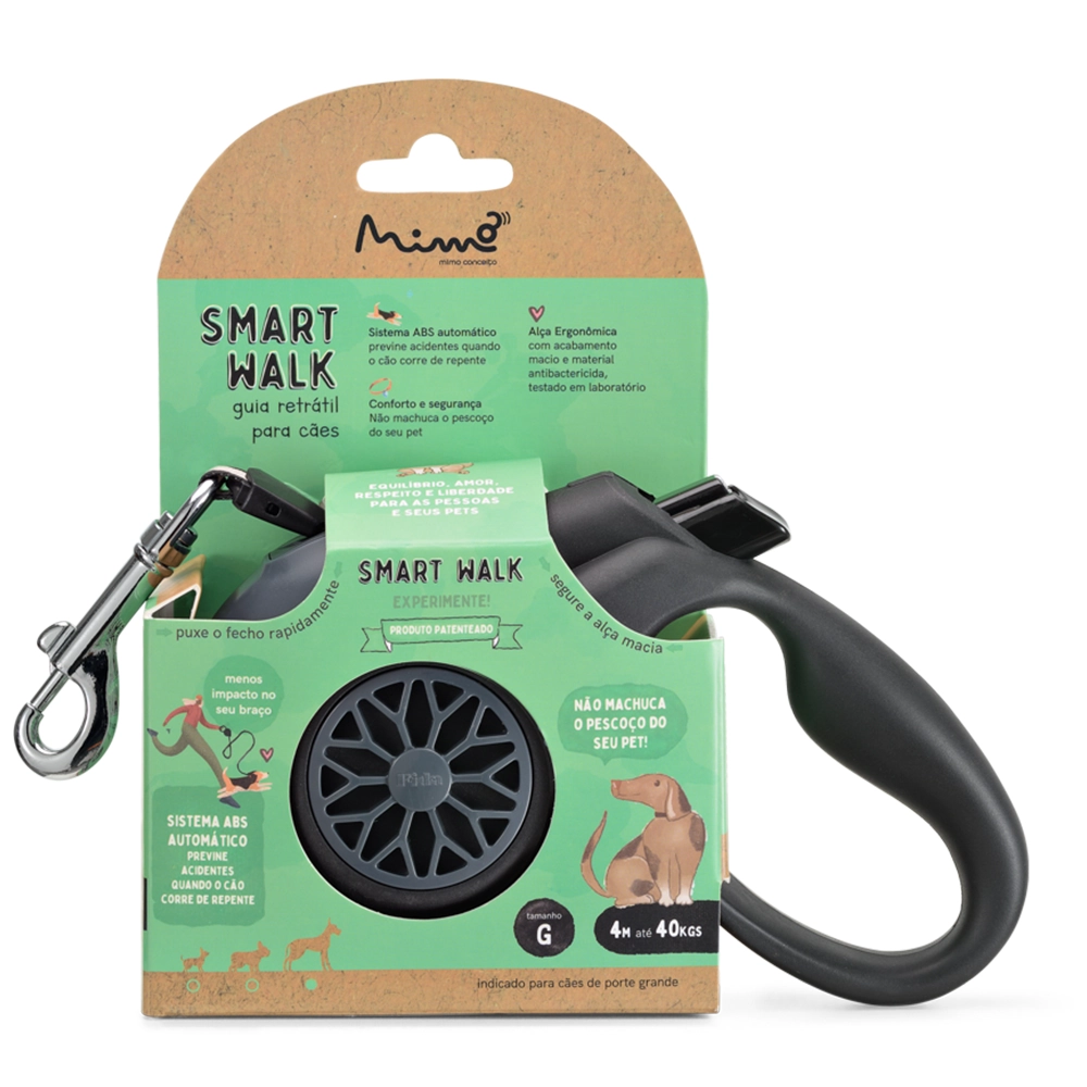Guia Retrãtil Smart Walk Abs Emborrachado Preto Pp039 Mimo 4m