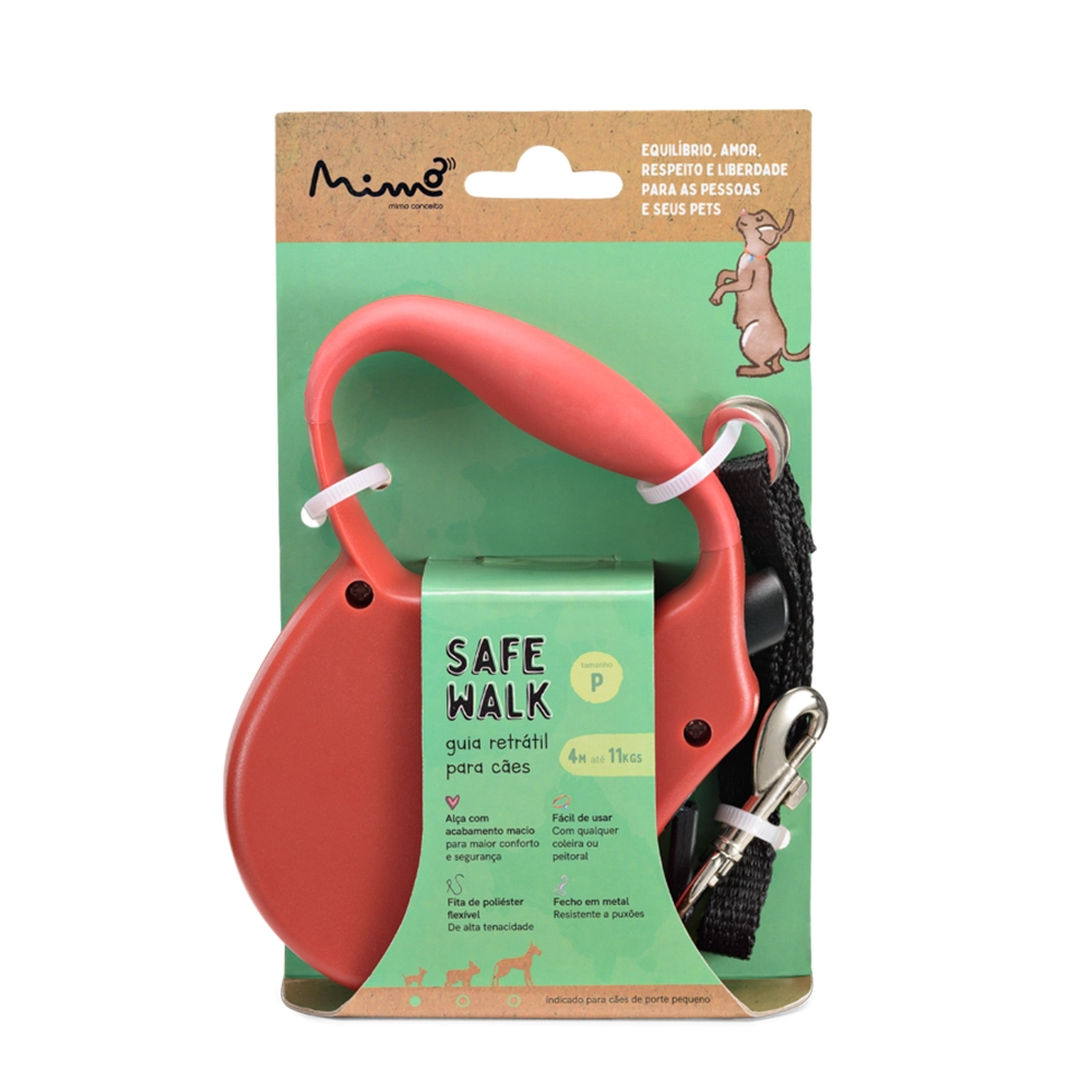 Guia Retratil Safe Walk Fita 4 Metros Até 11kgs P Vermelho
