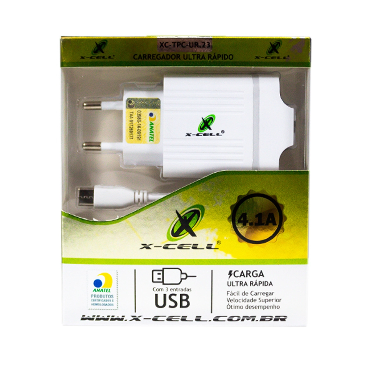 Carregador Ultra Rapido Type C 4.1ac/ 3 Usb/xc Ur23/flex