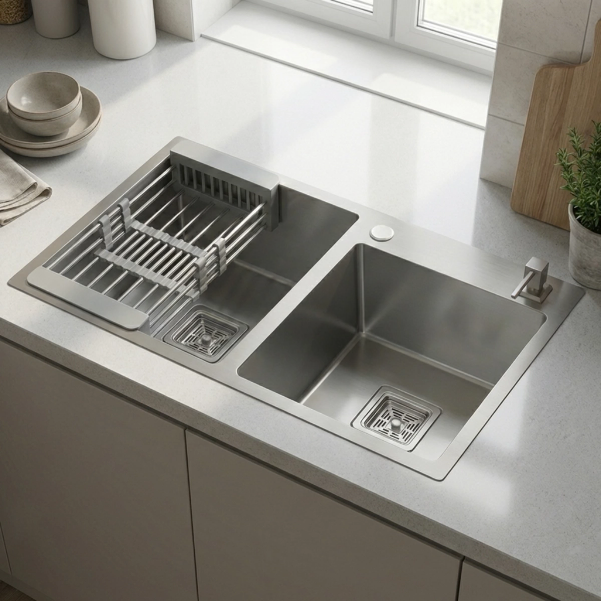 Cuba Gourmet Dupla Quadrada Aço Inox 304 Escovada 78x43cm