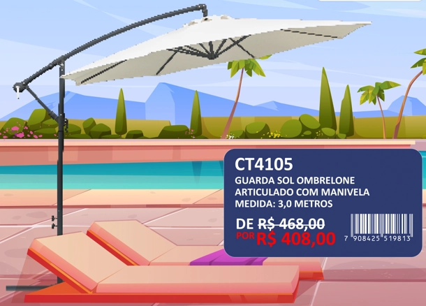 Guarda Sol Ombrelone Articulado 3m Ct4105 Chinatown
