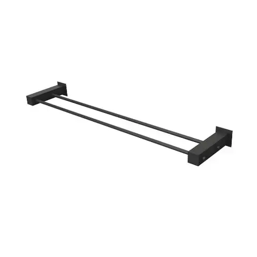Porta Toalha Duplo Preto Fosco Reto Para Banheiro E Lavabo Fani Bella4900 Bk220