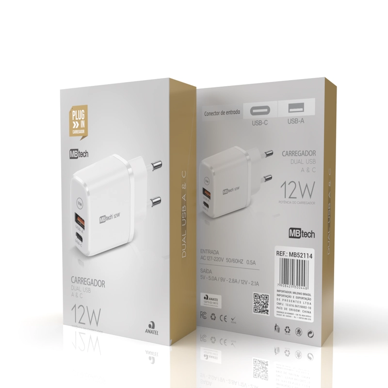 Carregador 2.1a 2 Entradas Usb Aec 12w Mb52114 Milenio