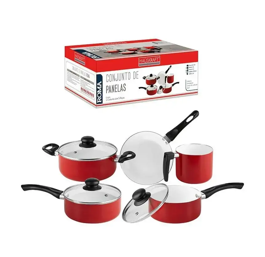 Panela Roma Conjunto 5 Peças Vermelho Hauskraft