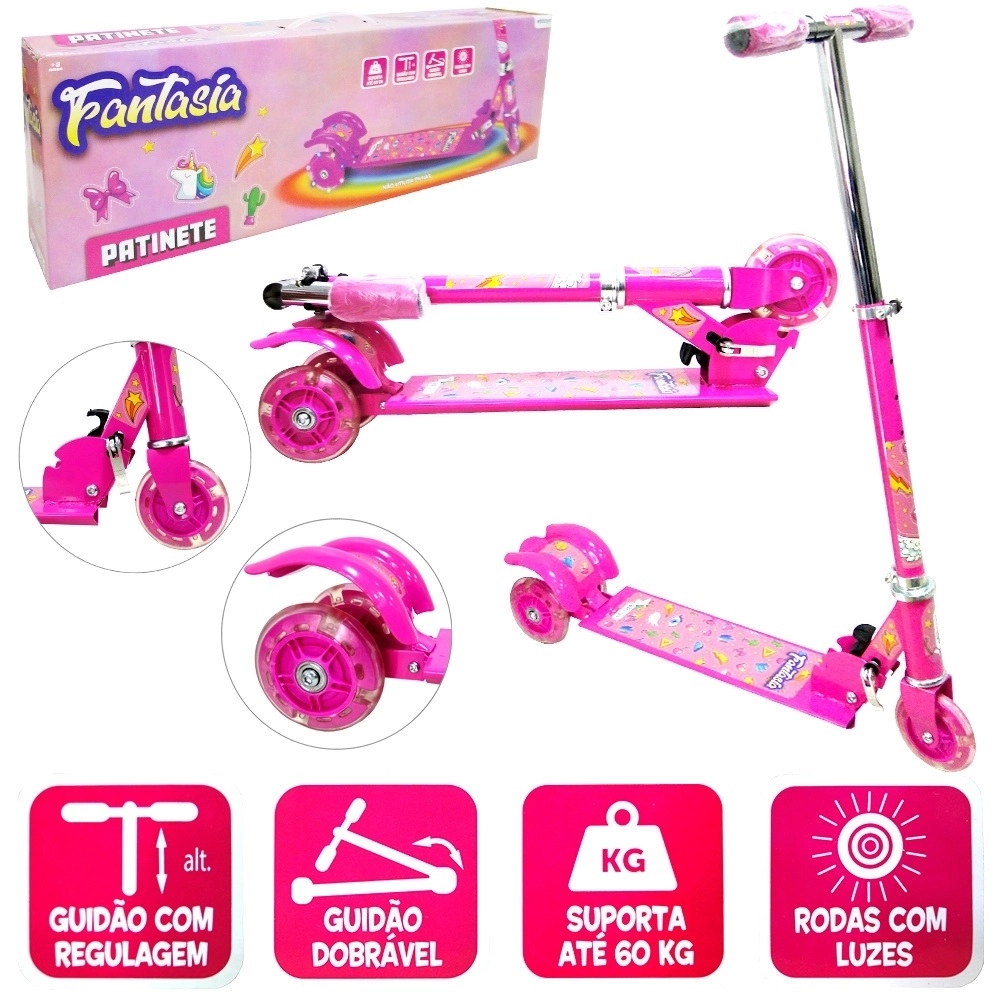 Patinete 3 Rodas Dobravel C/luz/bq 7006/etilux