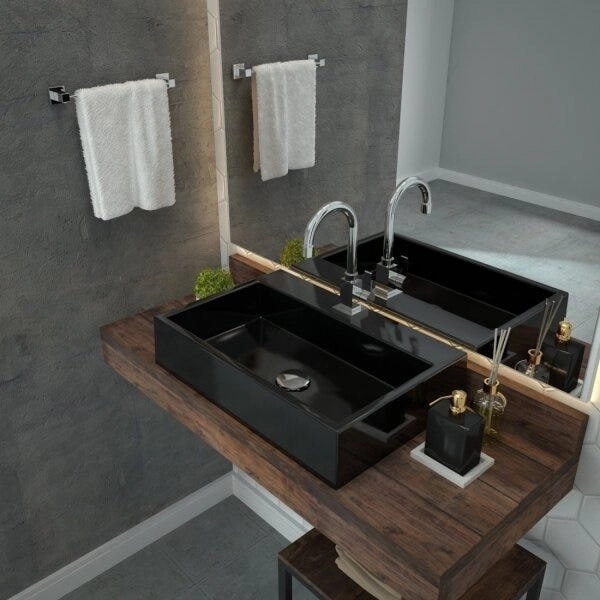 Kit Cuba Rt55 Com Torneira Luxo 1195 Metal E Válvula Click 1 Polegada G E Sifão Cromado E Flexível C Preto
