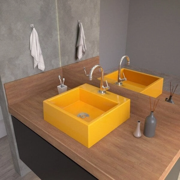 Kit Cuba Q355 Com Torneira 1198 Metal E Válvula Click 1 Polegada B E Sifão Pvc E Flexível Compace Amarelo
