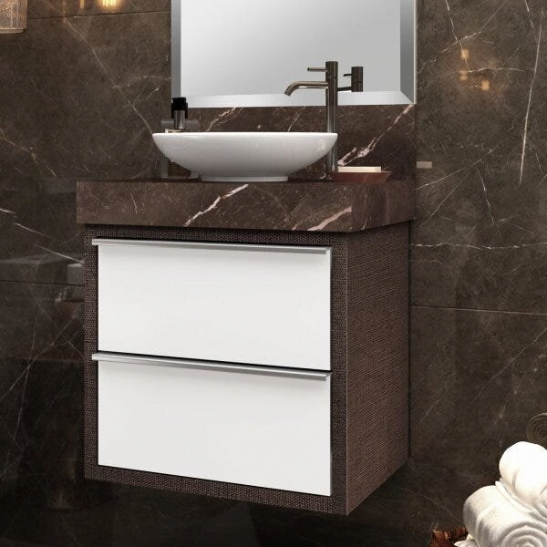 Lavatório Em Porcelanato Para Banheiro 50cm Top Para Cuba De Apoio Trufa