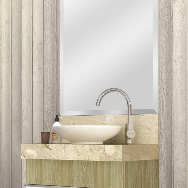 Lavatório Em Porcelanato Para Banheiro 60cm Slim Para Cuba De Apoio Slim Blu Travertino