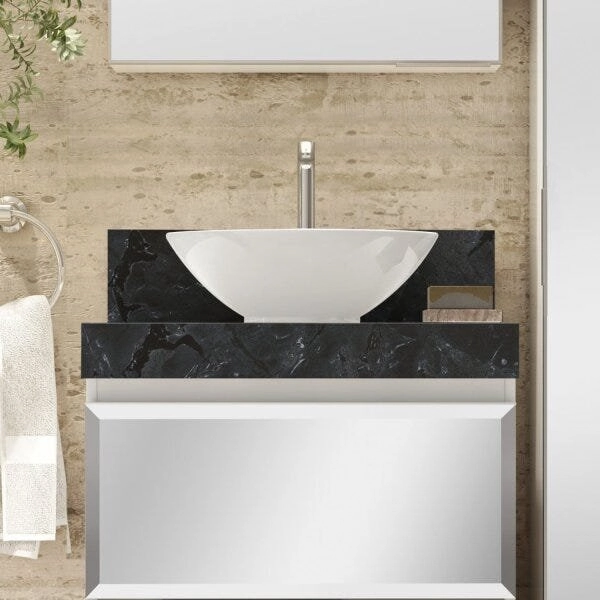 Lavatório Em Porcelanato Para Banheiro 60cm Para Cuba De Apoio Black