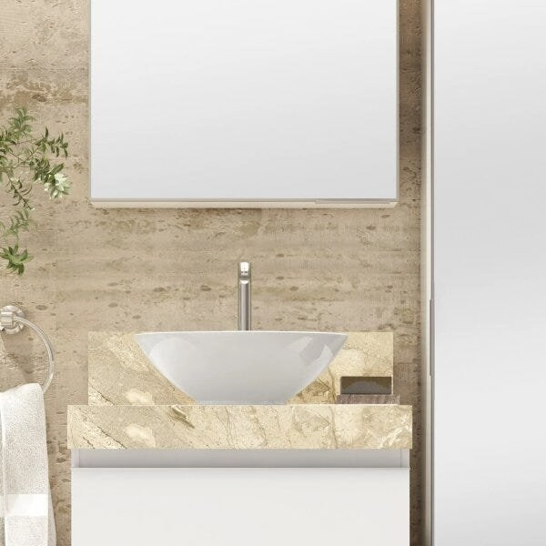 Lavatório Em Porcelanato Para Banheiro 60cm Para Cuba De Apoio Travertino
