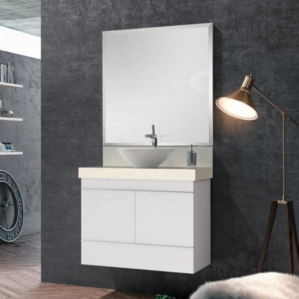 Lavatório Em Porcelanato Para Banheiro 80cm Para Cuba De Apoio Bianco