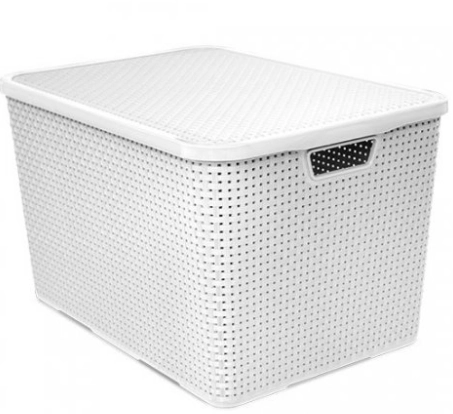 Organizador Rattan C/ Tampa Branco 40lts