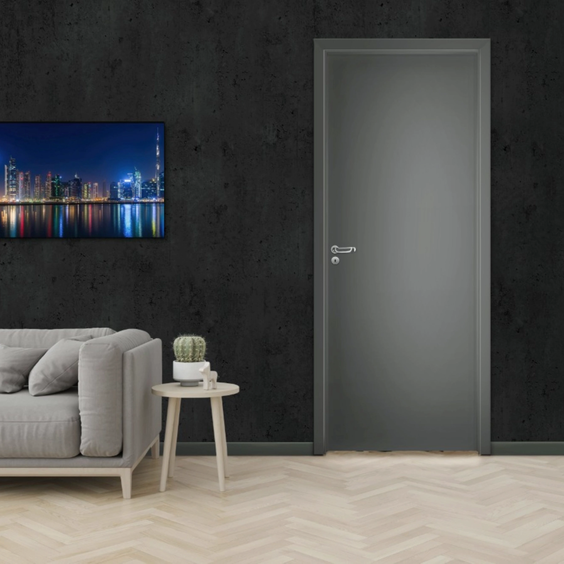 Kit Porta Madeira de Giro Direito|Esquerdo Cinza 210x60cm com Batente Regulável 14 a 18cm Lisa Pinhal Portas