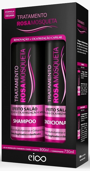 Kit Shampoo 800ml Condicionador 750ml Eico Tratamento Rosa Mosqueta