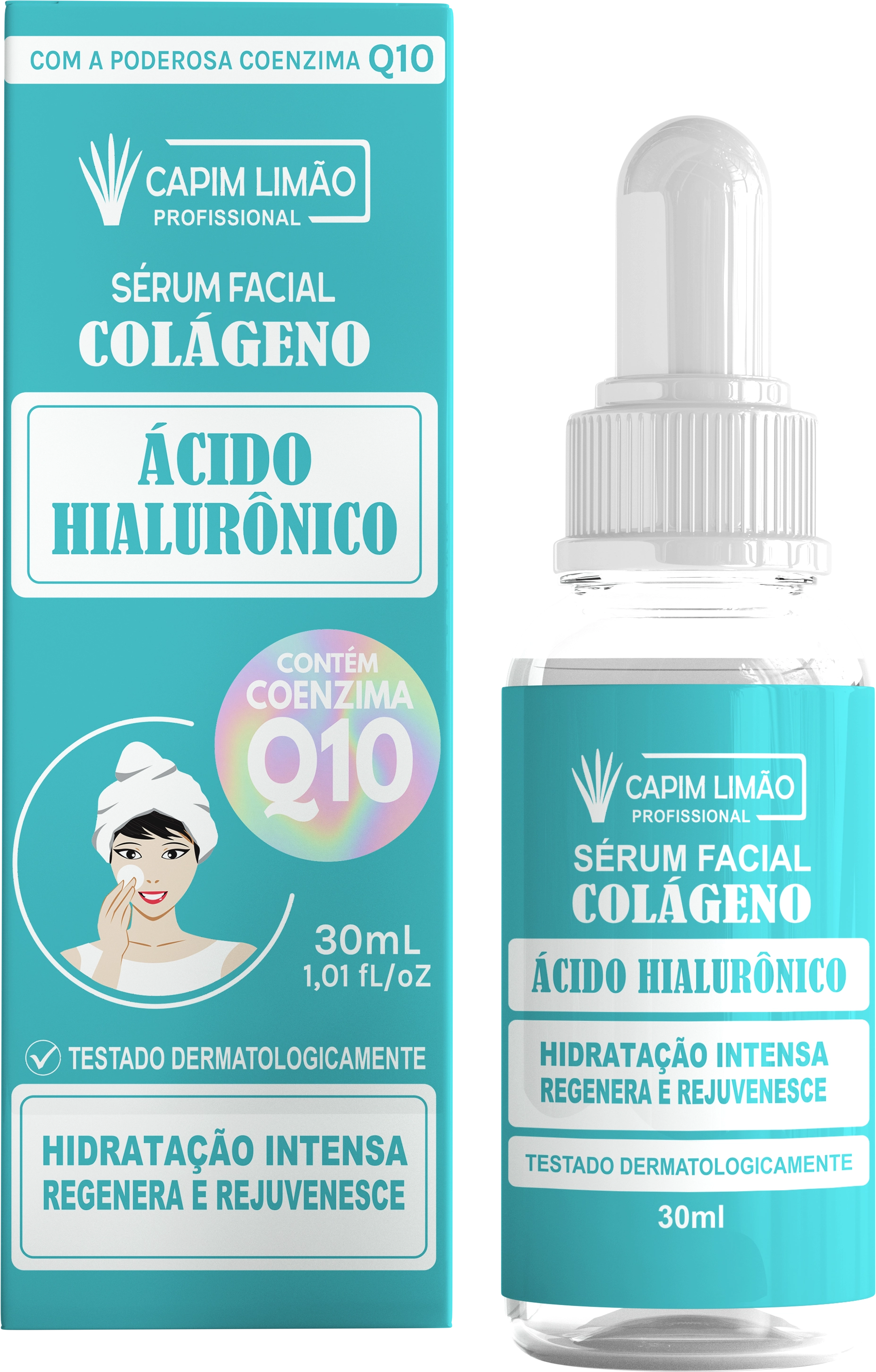 Serum Facial ácido Hialurônico Q10 Colágeno Capim Limão 30ml