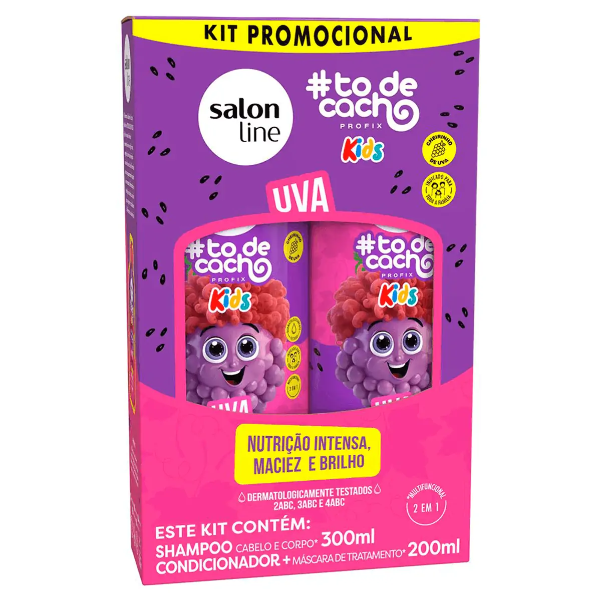 Kit Salon Line Sh 300ml Cond 200ml Kids Todecacho Uva 1un