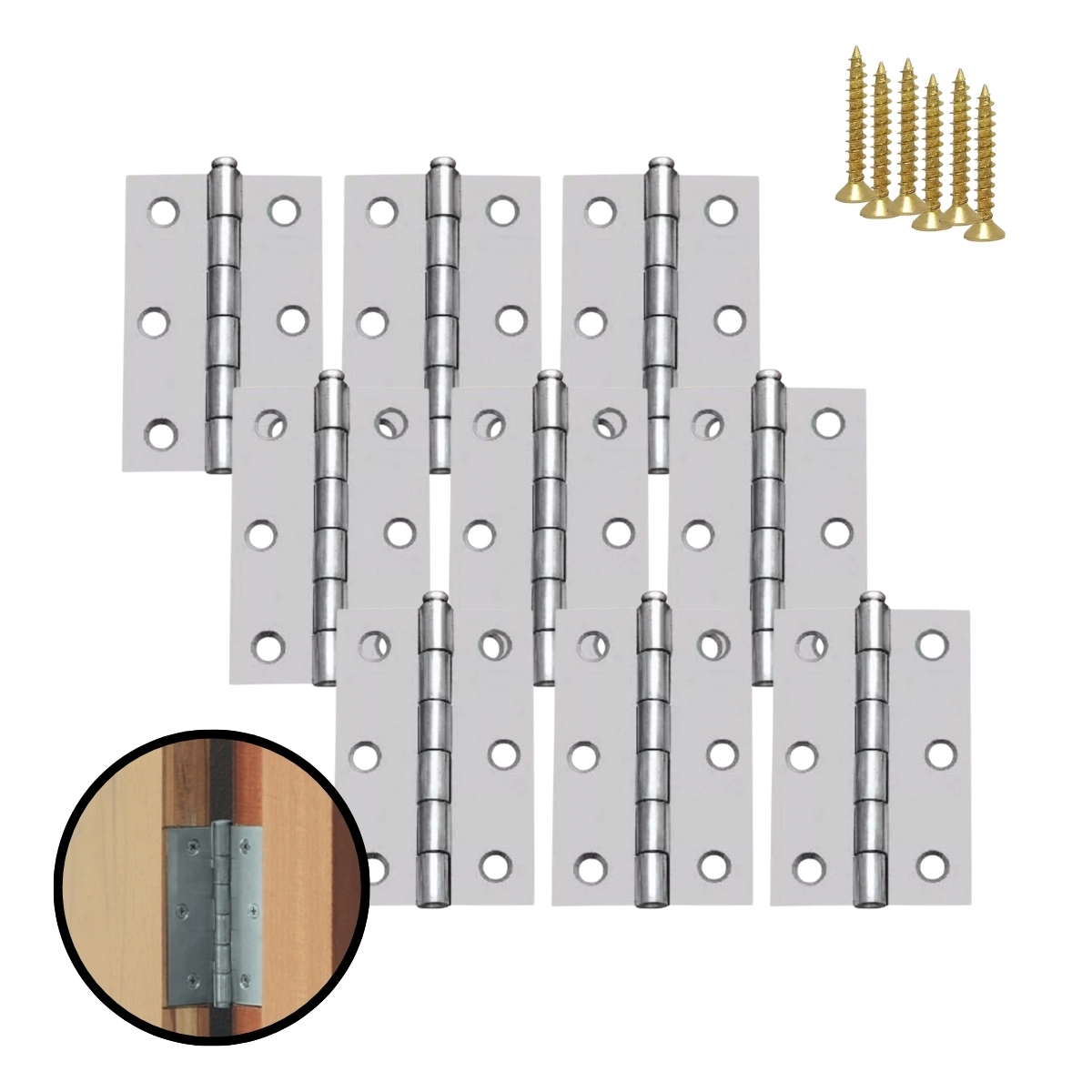 Kit 9 Dobradiças Zincada Para Porta De Madeira 7,6cm