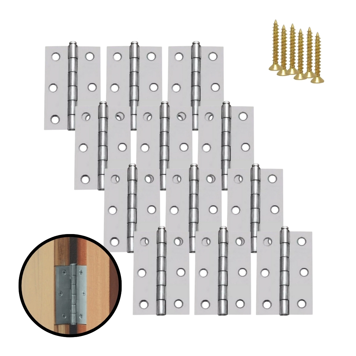 Kit 12 Dobradiças Zincada Para Porta De Madeira 7,6cm