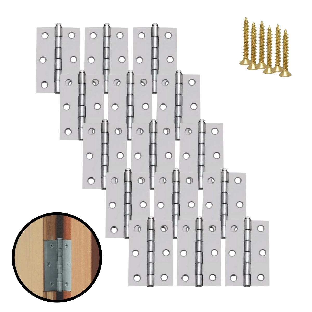 Kit 15 Dobradiças Zincada Para Porta De Madeira 6,4cm