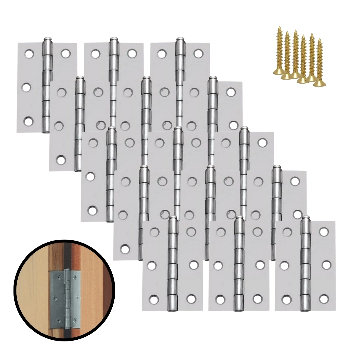 Kit 50 Dobradiças Zincada Para Porta De Madeira 7,6cm