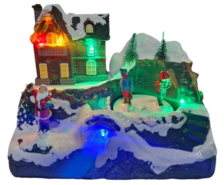 Cenario Natalino Pista De Ski C/ Papai Noel Luz/mov 19x14cm Yangzi