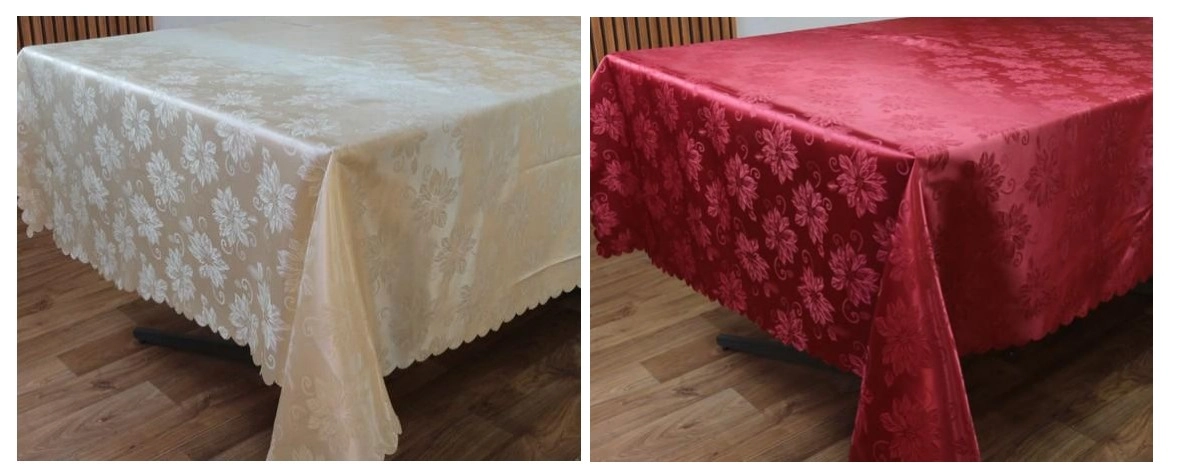 Toalha Mesa Adamascado Retangular Branca/vermelha 1,50x250cm Magizi