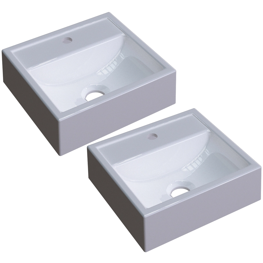 Kit 02 Cubas De Apoio Quadrada C01 Para Banheiro Lavabo Q32w Branco - Lyam Decor