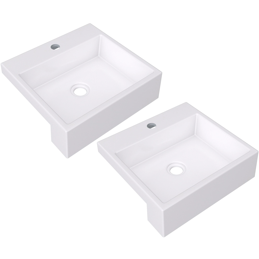 Kit 02 Cubas De Semi Encaixe C01 Quadrada Para Banheiro Lavabo Xq395 Branco - Lyam Decor