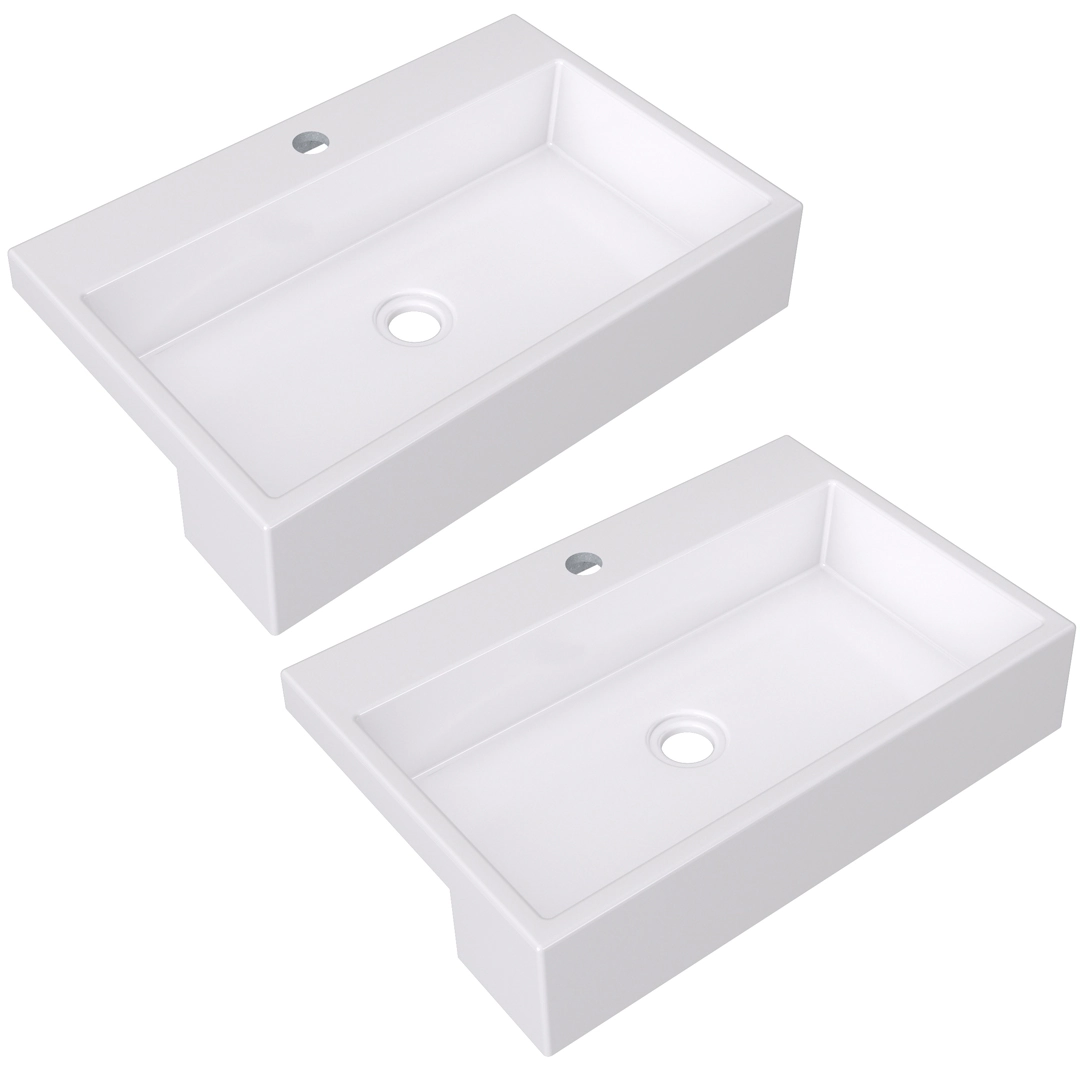 Kit 02 Cubas De Semi Encaixe Retangular Para Banheiro Lavabo Xrt55 C01 Branco - Lyam Decor