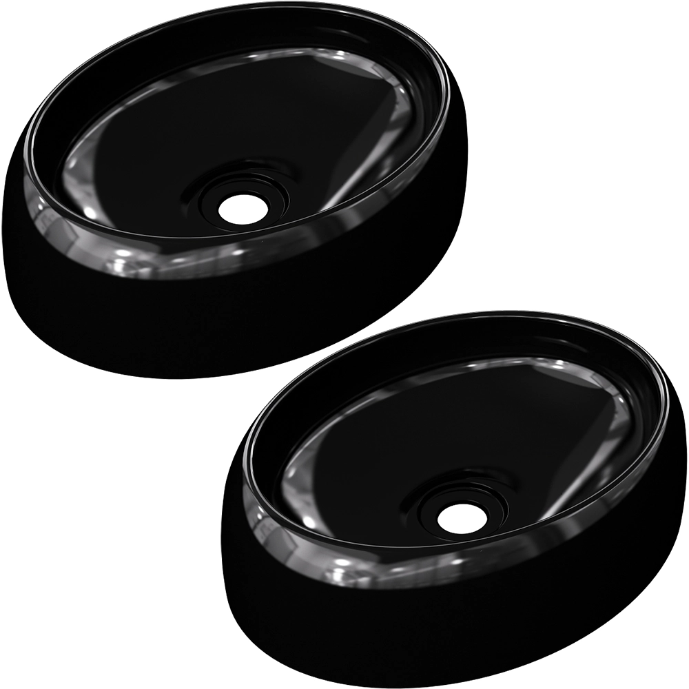 Kit 02 Cubas De Apoio Oval Para Banheiro Lavabo C01 Capri O39 Preto - Lyam Decor