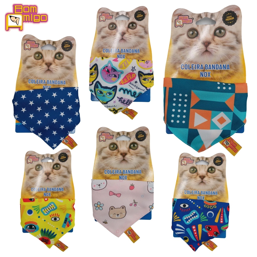 Coleira Bandana Para Gato Bom Amigo Nox Estampa Sortida