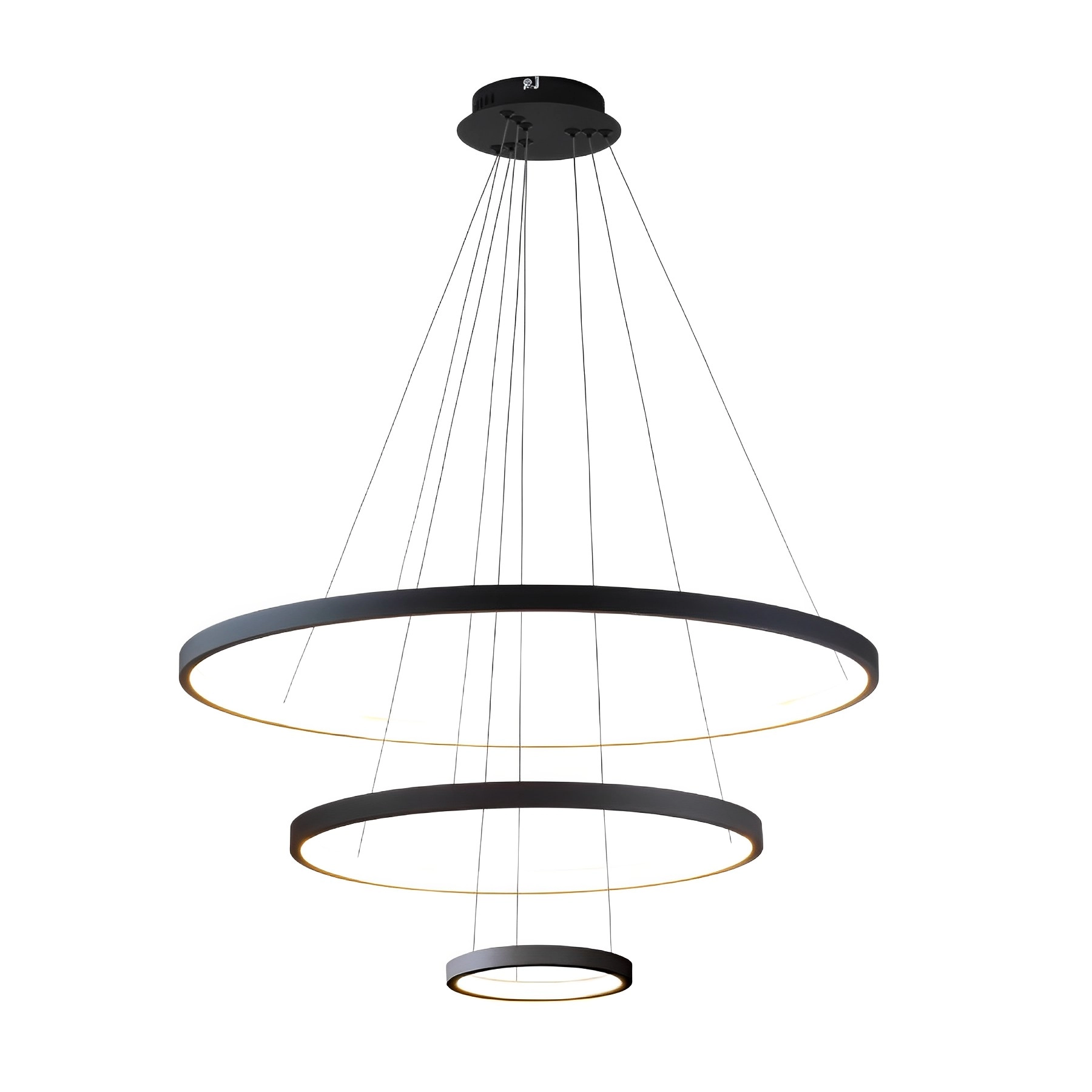 Pendente Redondo com LED Preto Ring 3 Halos Luz Amarela SL Imports