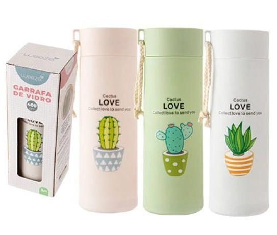Garrafa Vidro 400ml Cactus Love F5002