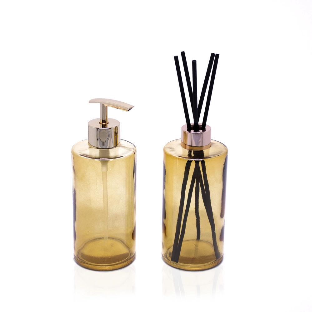 Kit Difusor E Porta Sabonete Liquido De Vidro Dourado - D rossi