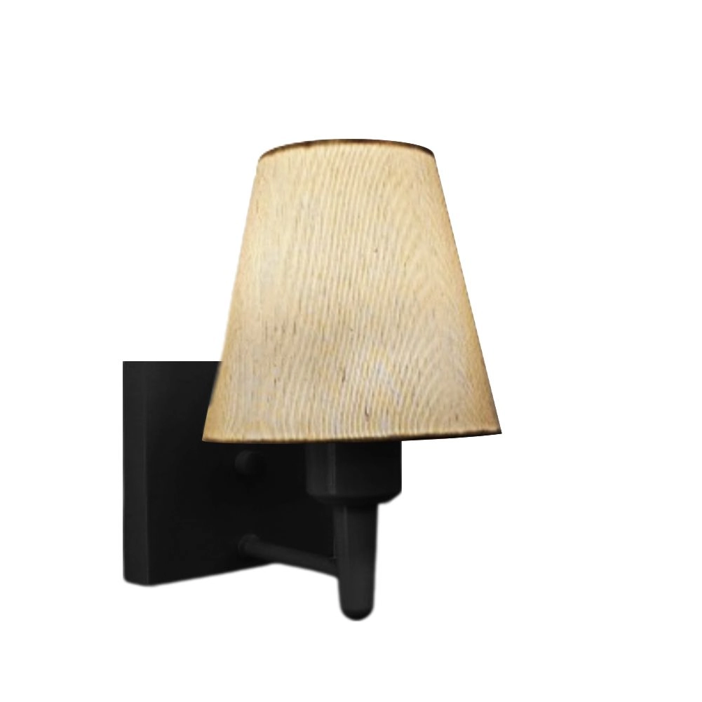 Arandela Quadrada Md-2034 Preto Cúpula Em Tecido Cone Linho Bege - Bivolt