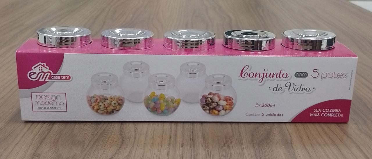 Jogo Pote Vidro Tampa Cromada 200ml 5pcs 15813 Inga