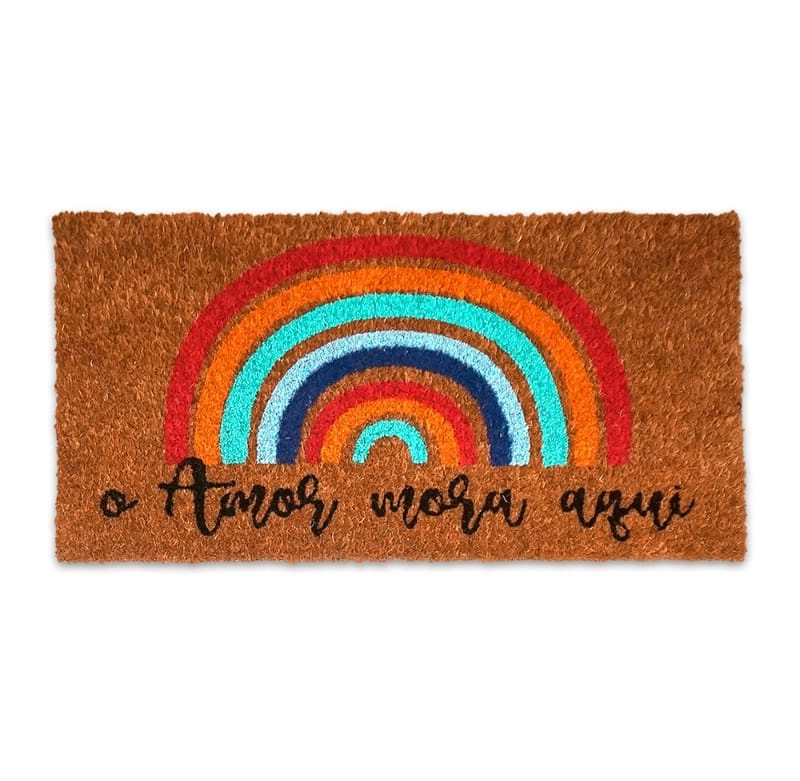Tapete O Amor Mora Aqui Arco Iris 30x60cm Em Casa Tem