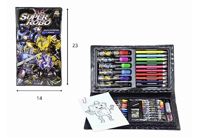 Estojo Maleta Escolar Super Robo C/ Lapis De Cor Giz De Cera E Aces 48 Pcs