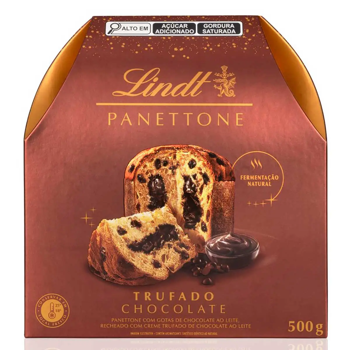 Panetone com Gotas e Recheio Trufado de Chocolate ao Leite Lindt 500g