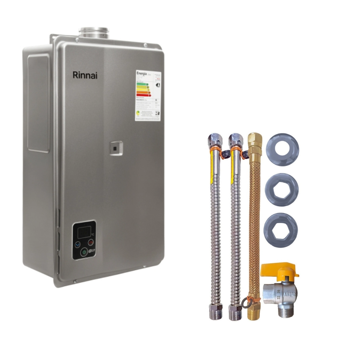 Aquecedor De Água A Gás Rinnai Reu E27 Feh 27 Litros Prata Kit Ligação Gas:gn