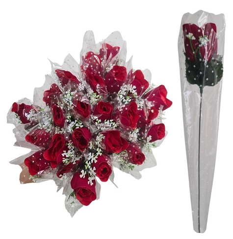 Botao Rosa Artificial Vermelho 39 Cm Javick
