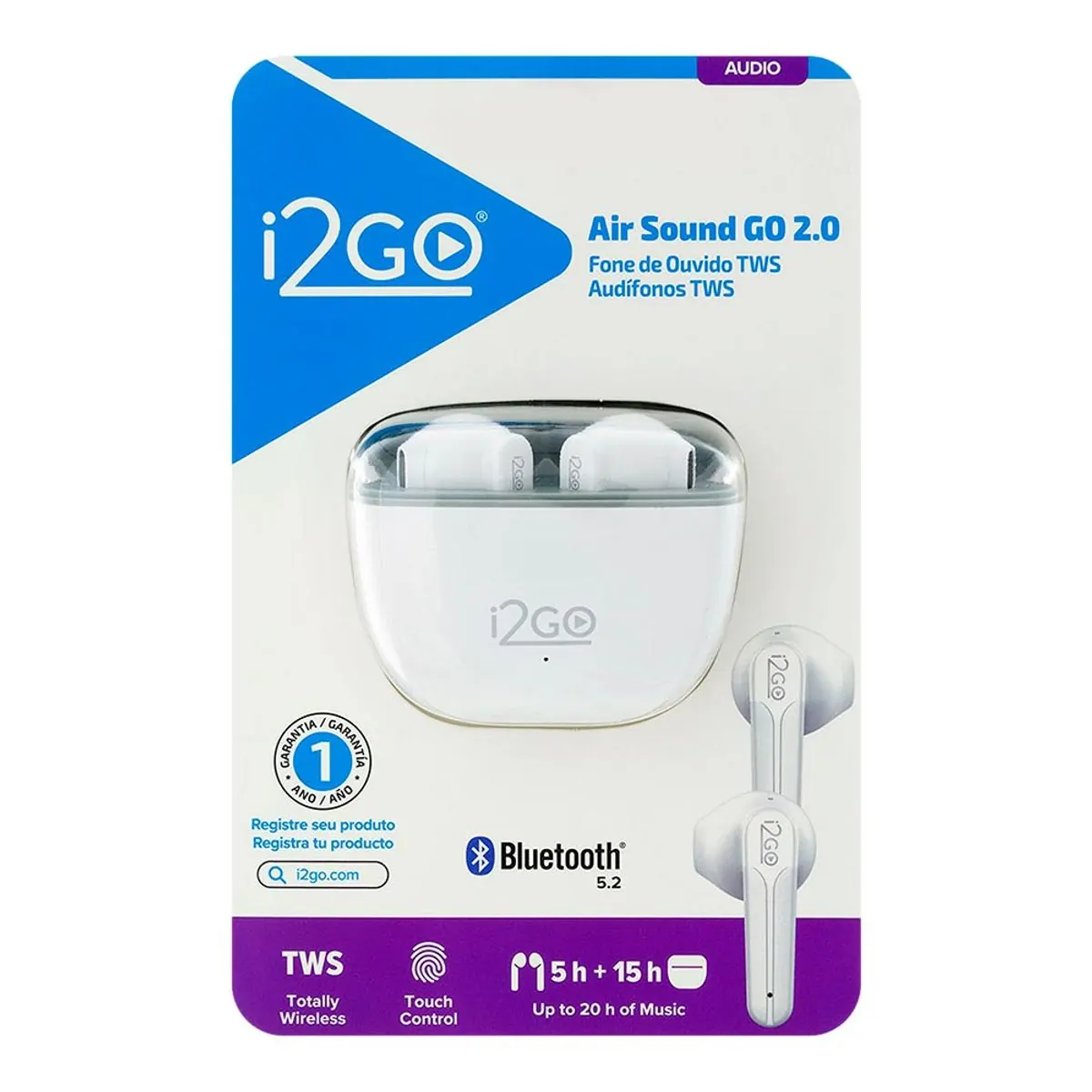 Fone De Ouvido Bluetooth Sem Fio Branco Air Sound Go 2.0 I2go
