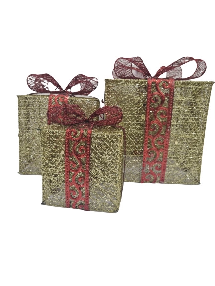 Enfeite Natal 3 Caixa Decorativa Natal Dourado 25cm 17122dr Bela Flor