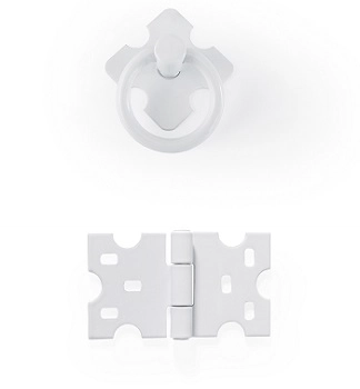 Kit 4 Puxadores Argola Preto + 4 Dobradiças Mexicana - Branco