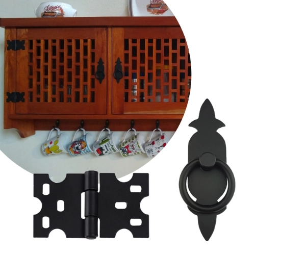 Kit 6 Puxadores Chapa Rustica + 8 Dobradiças Mexicana